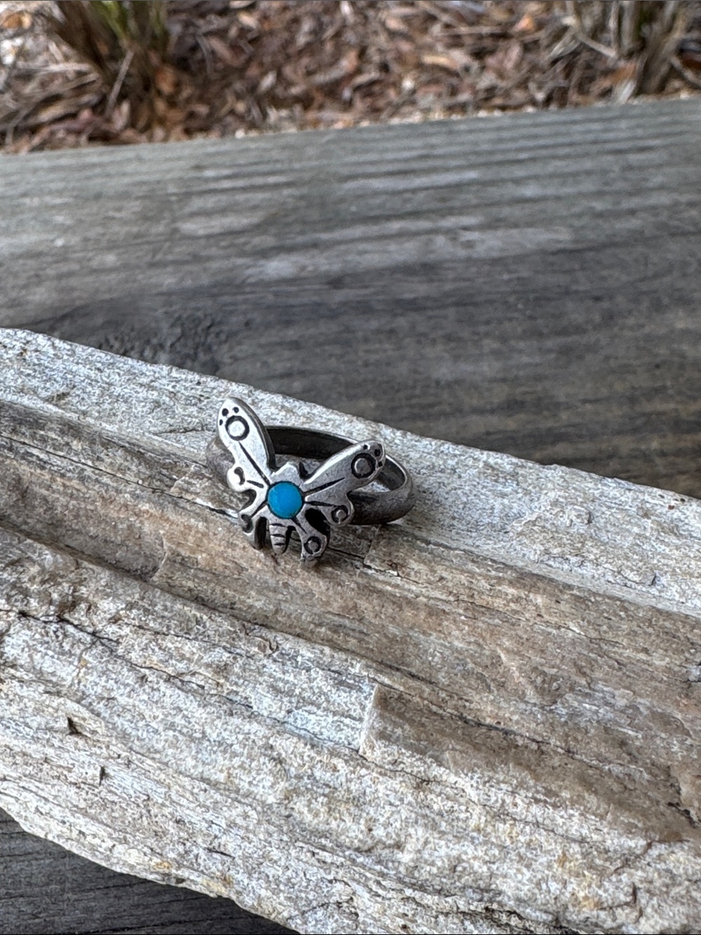 Native American Sterling SIlver Butterfly Ring with Turquoise